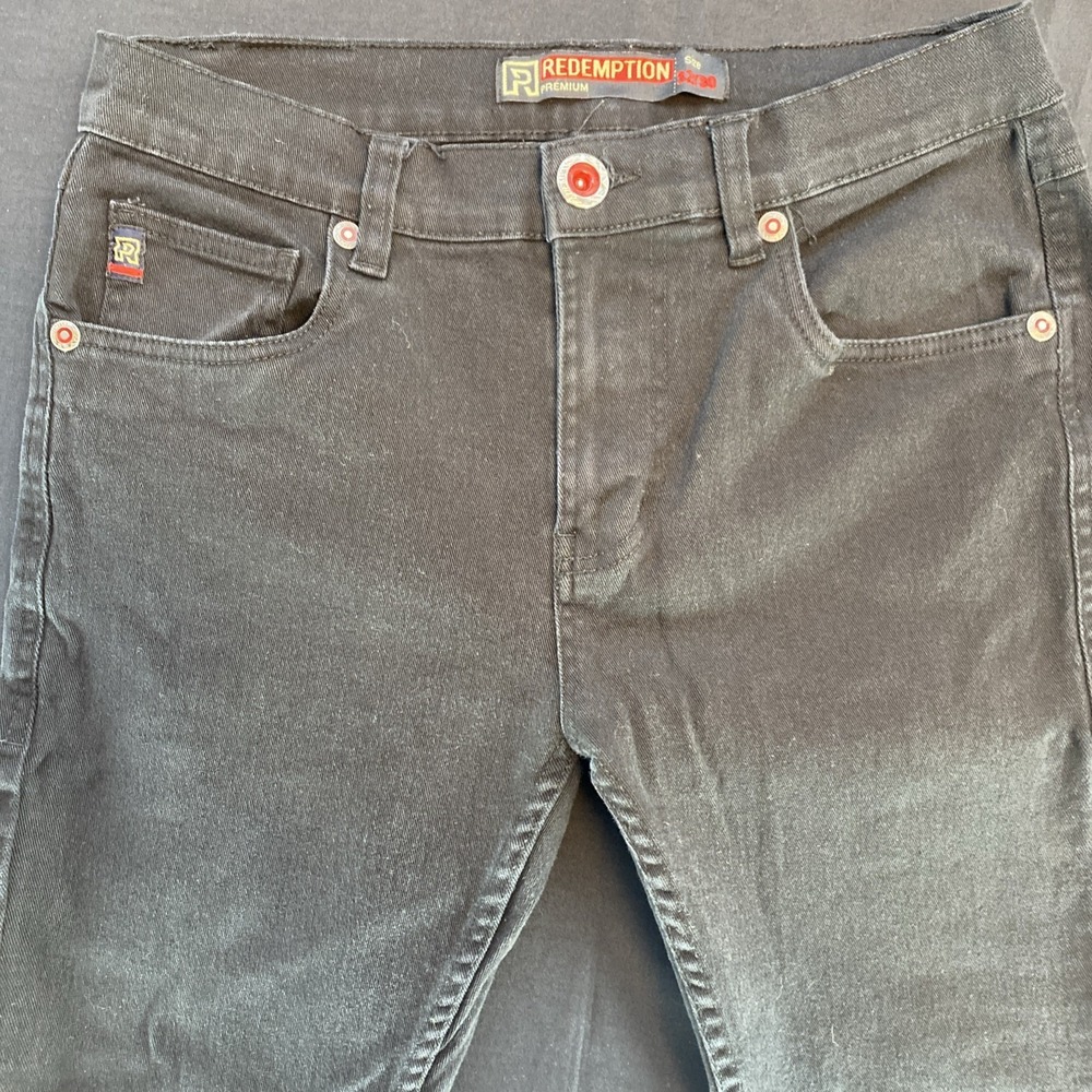 Men's Redemption Jet Black Skinny Stretch Denim Jeans 32 x 30
